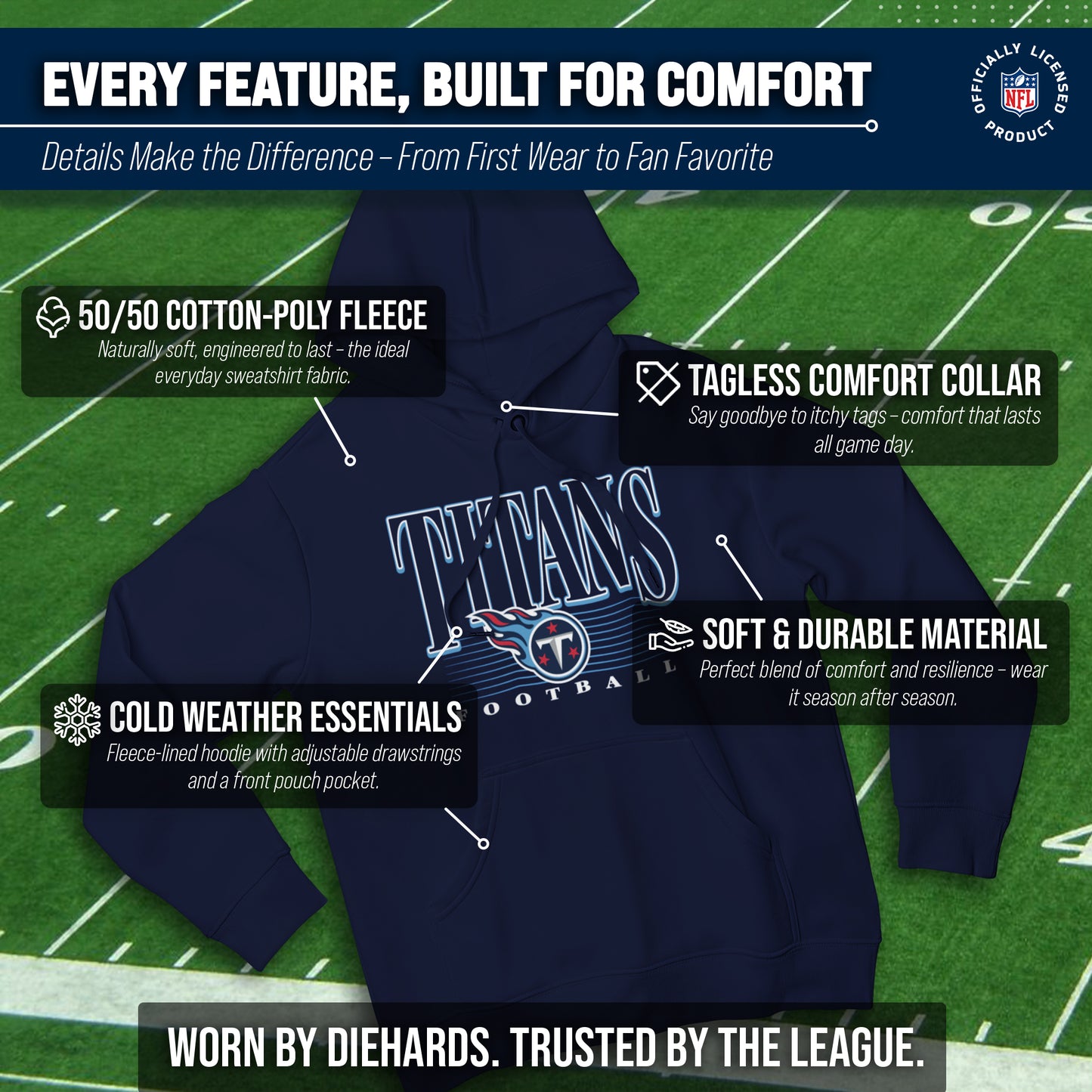 Tennessee Titans NFL Adult Unisex Overtime Blueprint Soft Fleece Hooded Sweatshirt - Navy