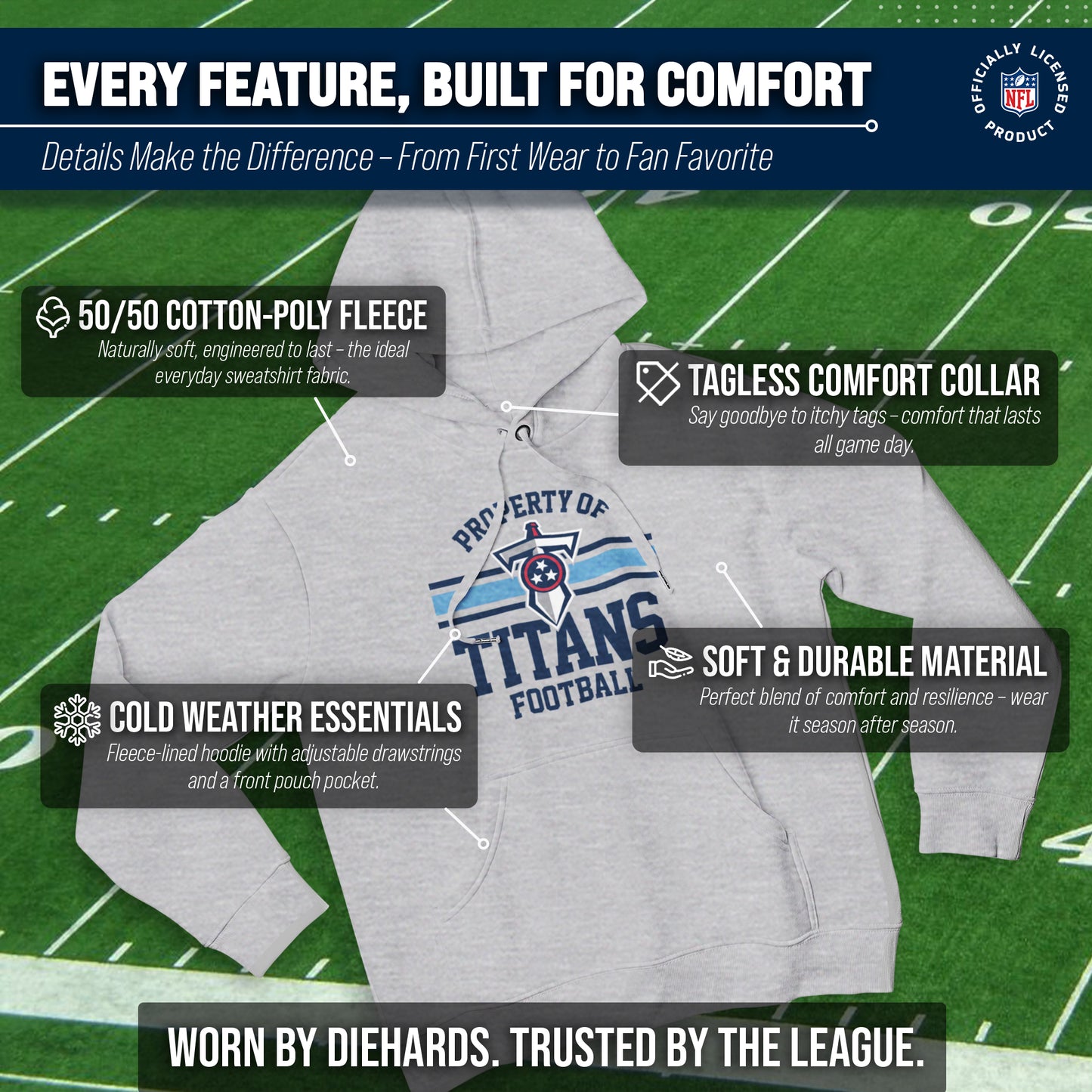 Tennessee Titans NFL Adult Property Of Hooded Sweatshirt - Sport Gray