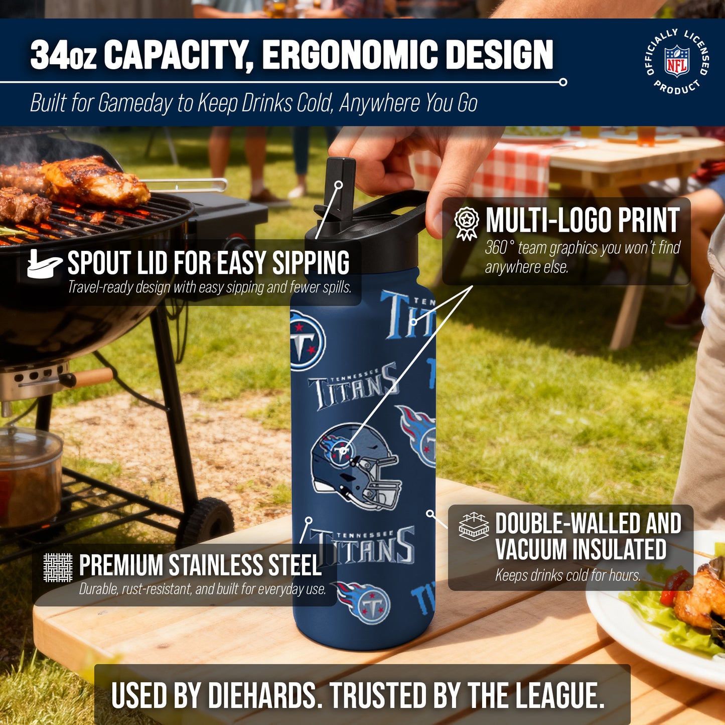 Tennessee Titans NFL 34oz Quencher Stainless Steel Insulated Water Bottle - Navy