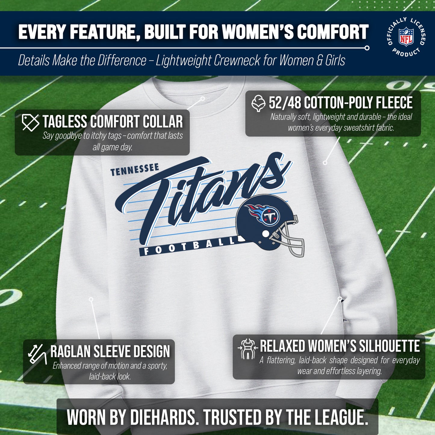 Tennessee Titans Womens NFL Scrimmage Line Crewneck Pullover - Gray Heather