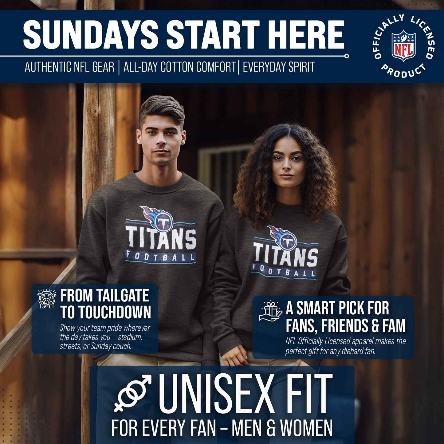 Tennessee Titans NFL Adult True Fan Crewneck Sweatshirt - Charcoal