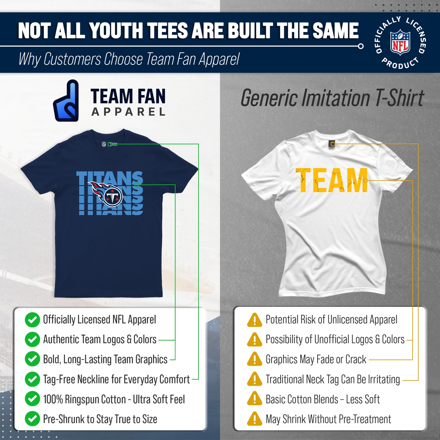 Tennessee Titans NFL Youth Repeating Logo Football T-Shirt Unisex Tag Free Comfortable - Navy