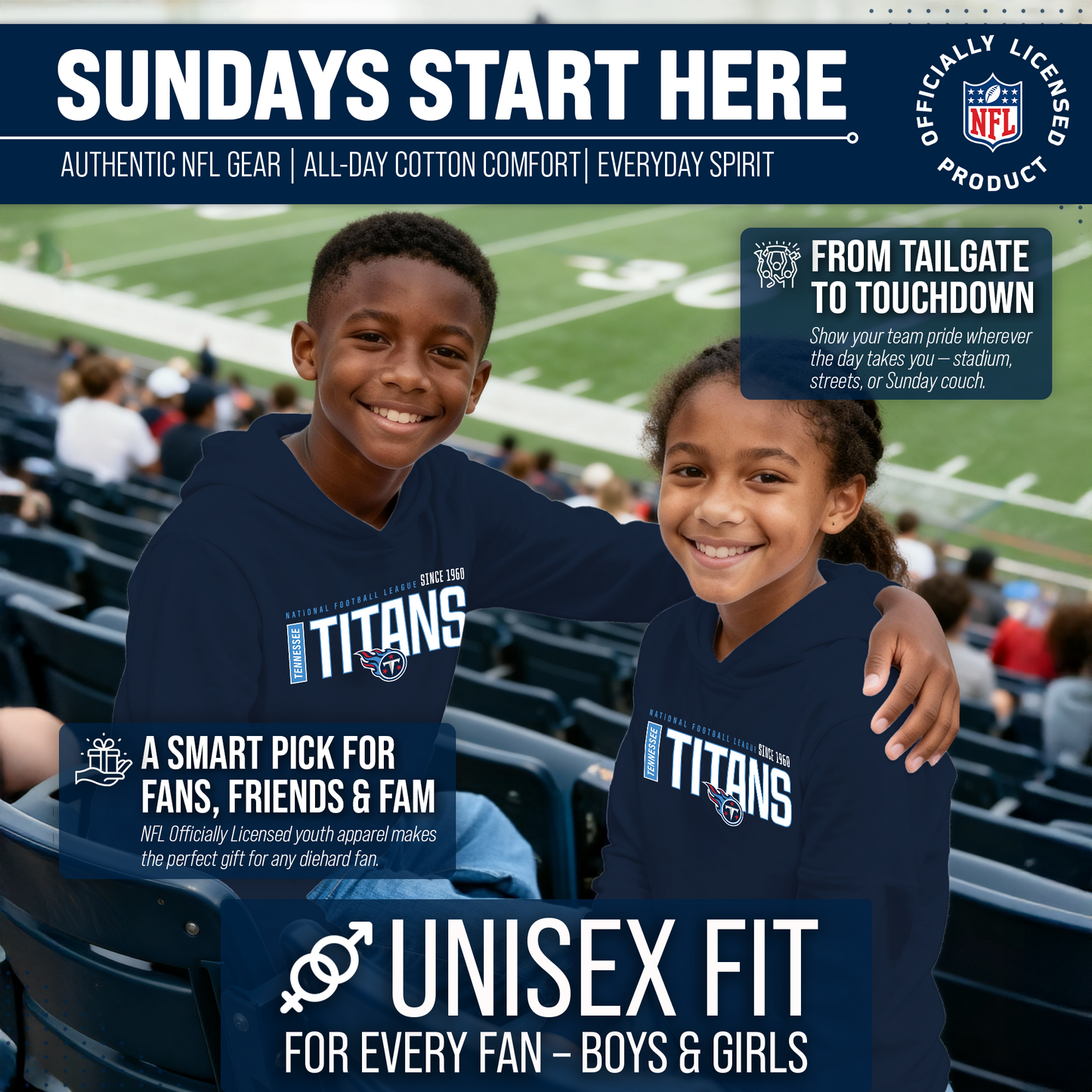 Tennessee Titans NFL Youth Modern Endzone Football Fleece Hooded Sweatshirt - Navy