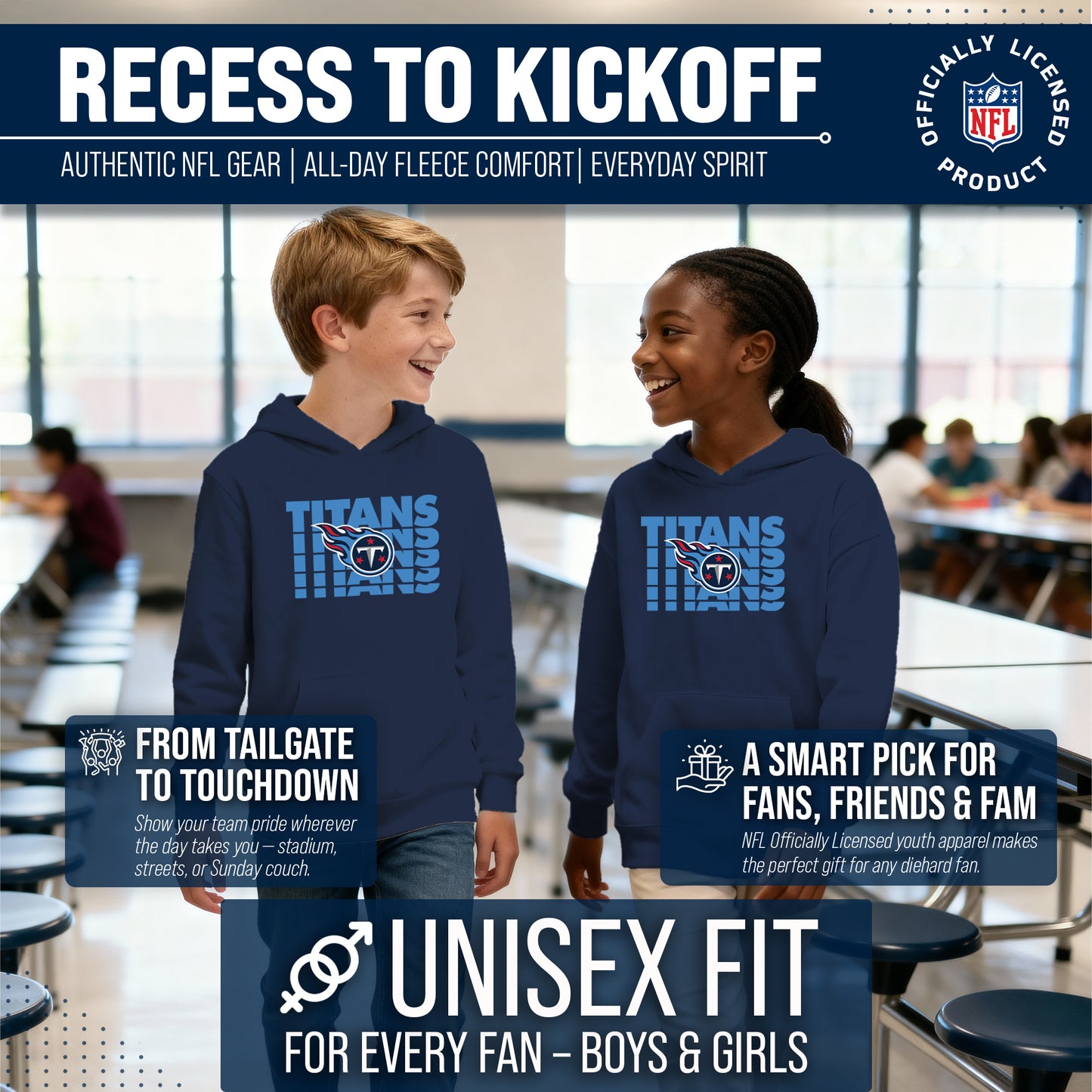 Tennessee Titans NFL Youth Repeating Logo Football Fleece Hooded Sweatshirt - Navy