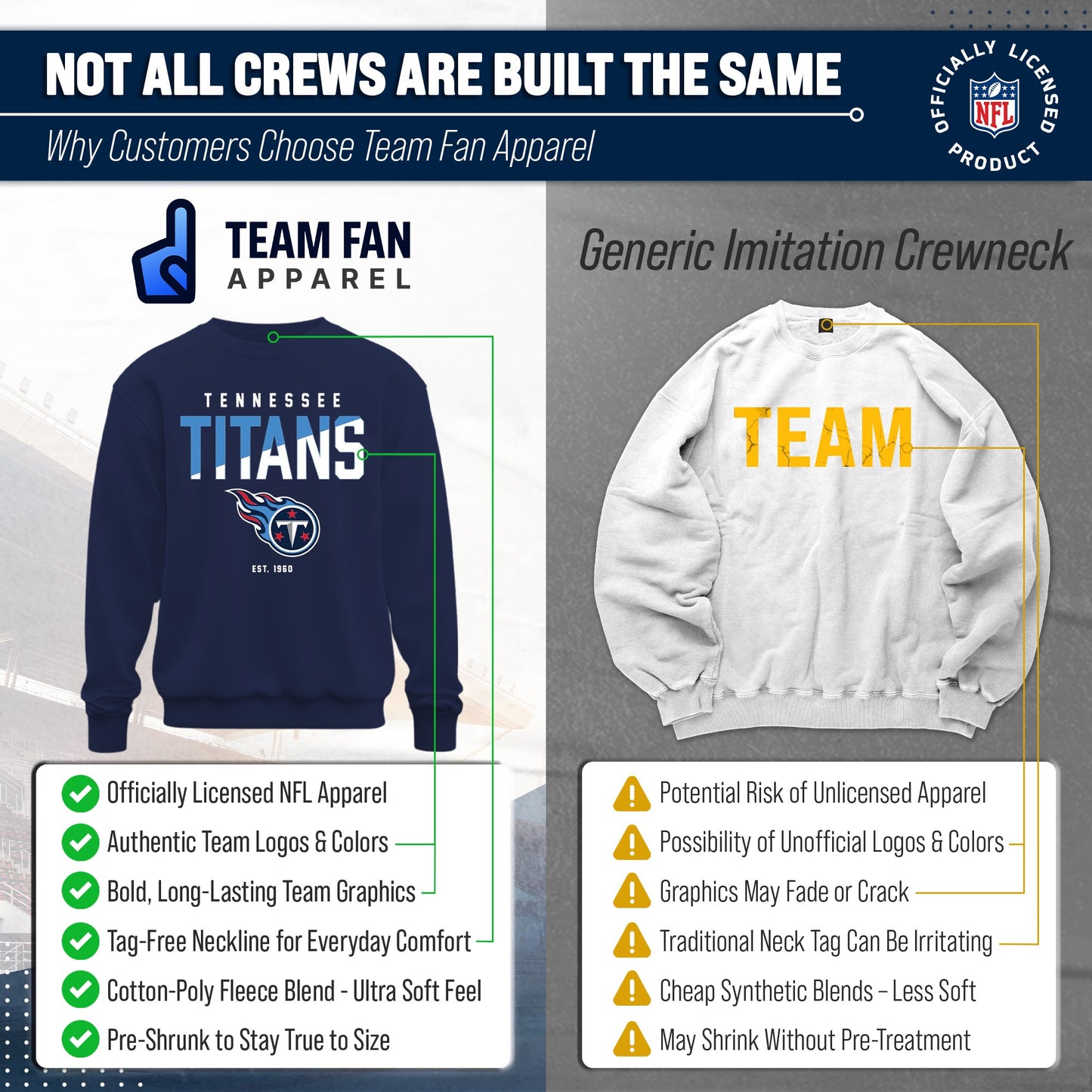 Tennessee Titans Adult NFL Diagonal Fade Color Block Crewneck Sweatshirt - Navy