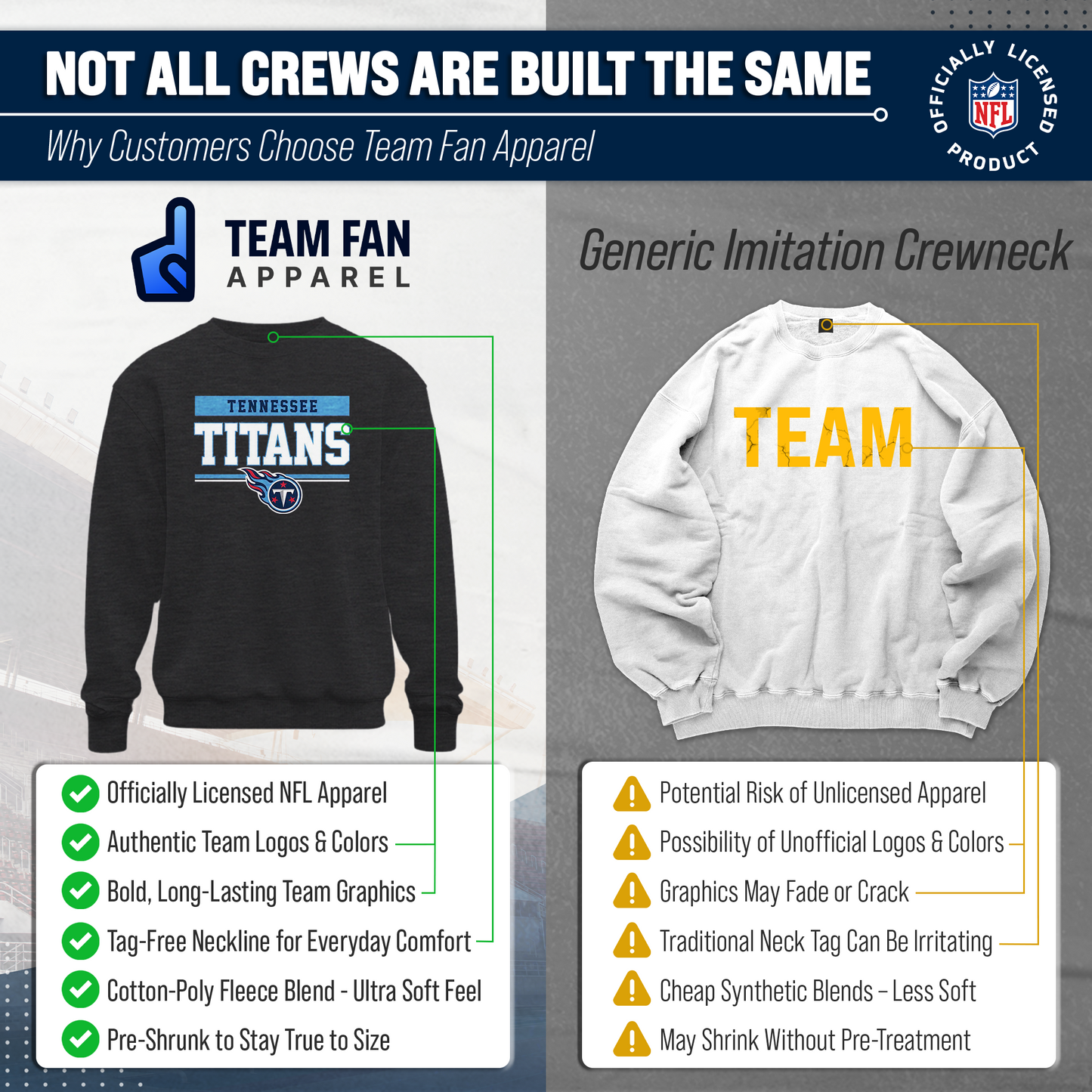 Tennessee Titans NFL Adult Long Sleeve Team Block Charcoal Crewneck Sweatshirt - Charcoal