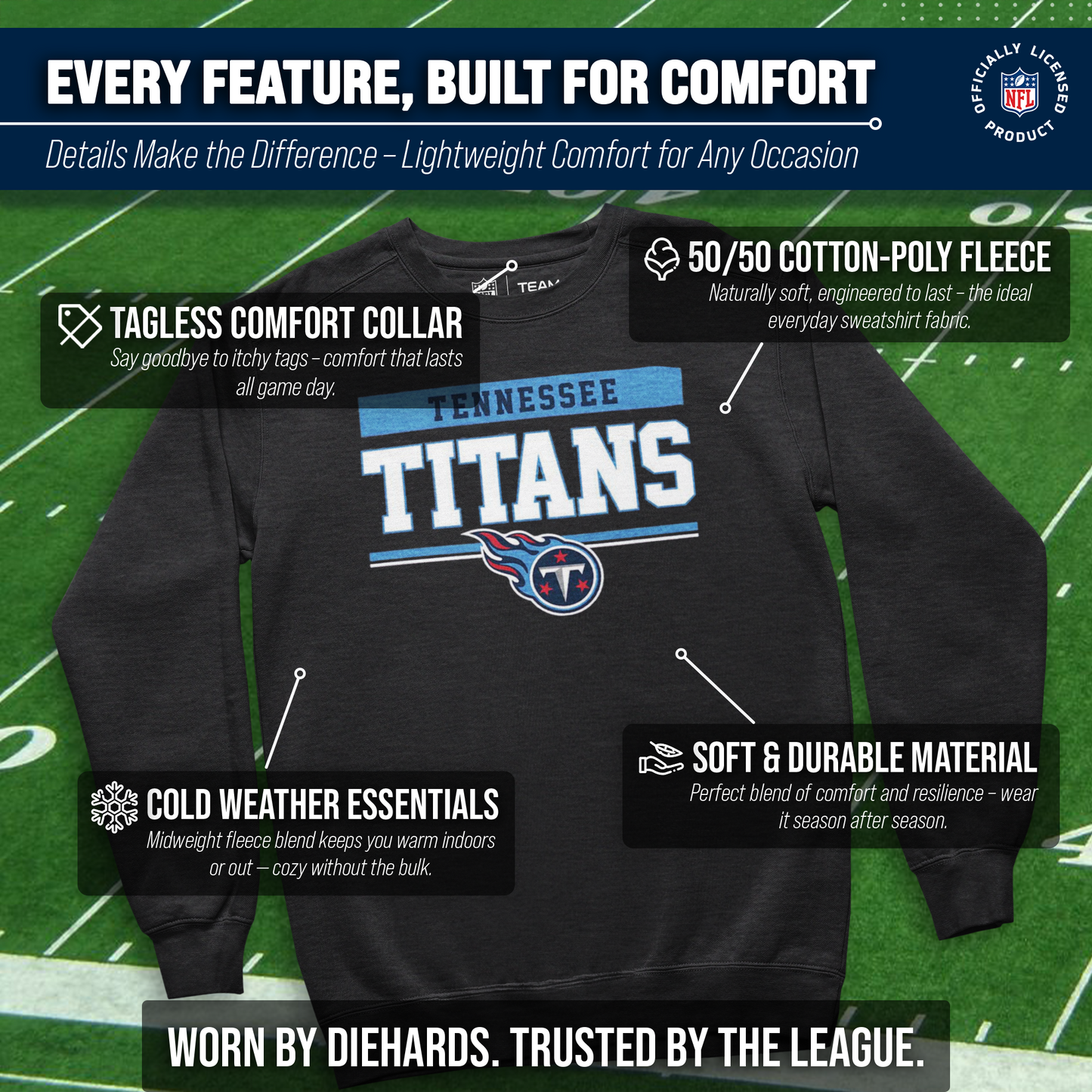 Tennessee Titans NFL Adult Long Sleeve Team Block Charcoal Crewneck Sweatshirt - Charcoal