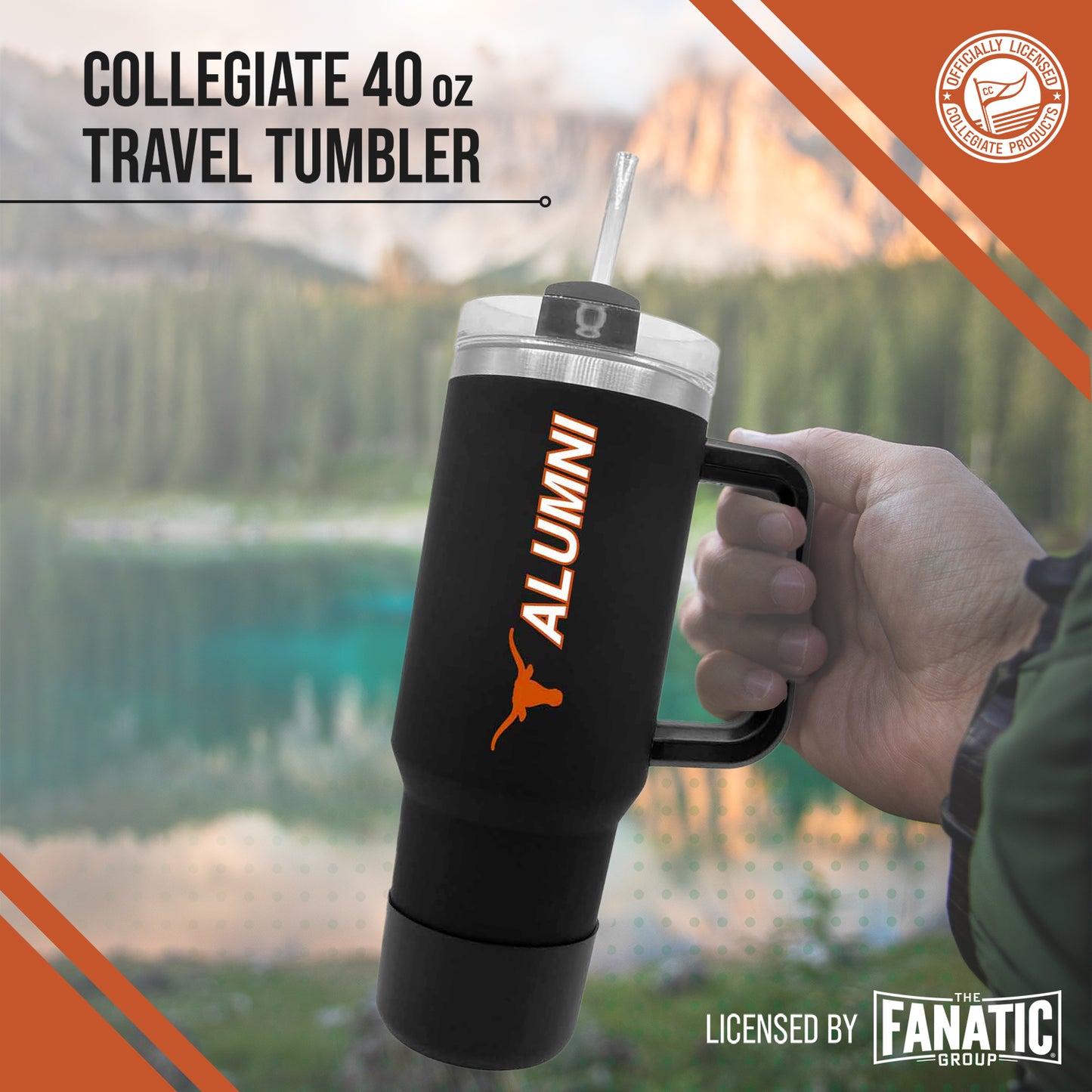 Texas Longhorns Collegiate 40oz Stainless Steel Travel Tumbler with Handle for Alumni - Black
