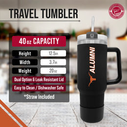 Texas Longhorns Collegiate 40oz Stainless Steel Travel Tumbler with Handle for Alumni - Black