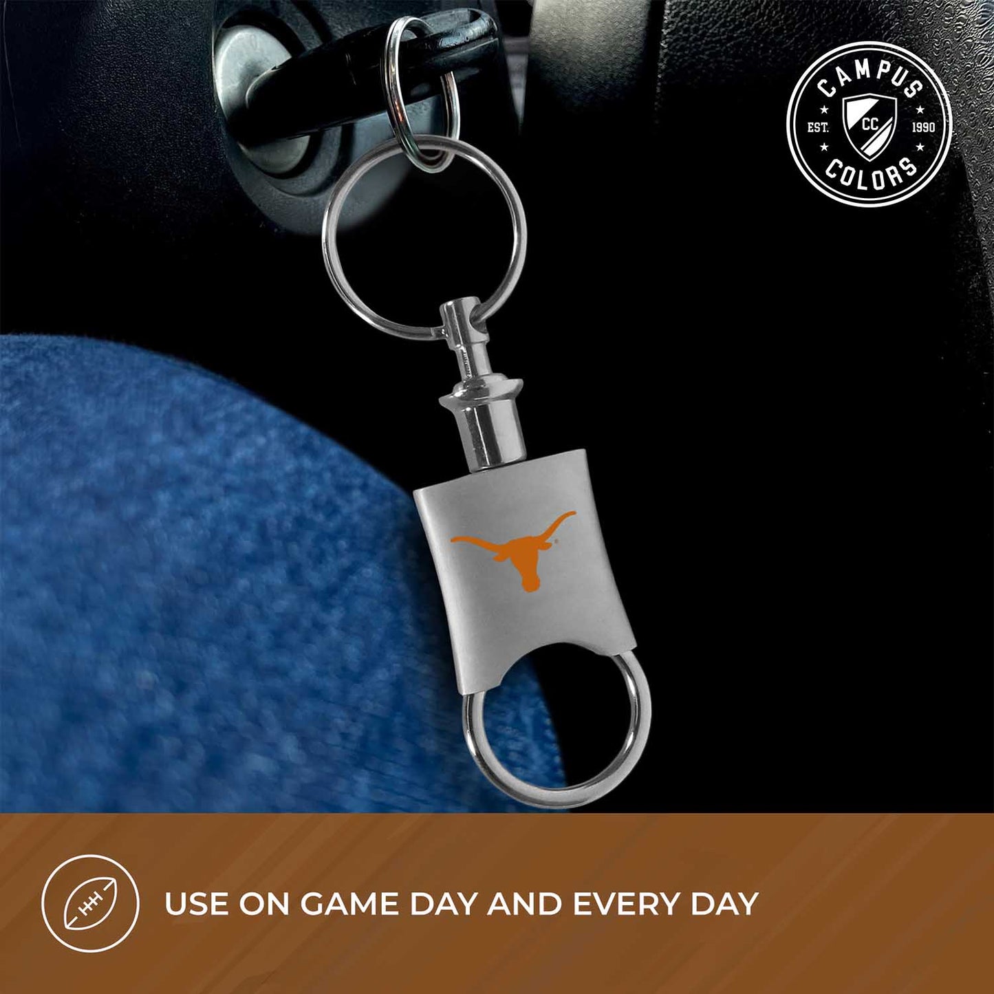 Texas Longhorns University Team Logo Mens Bi Fold Wallet and Unisex Valet Keychain Bundle - Black
