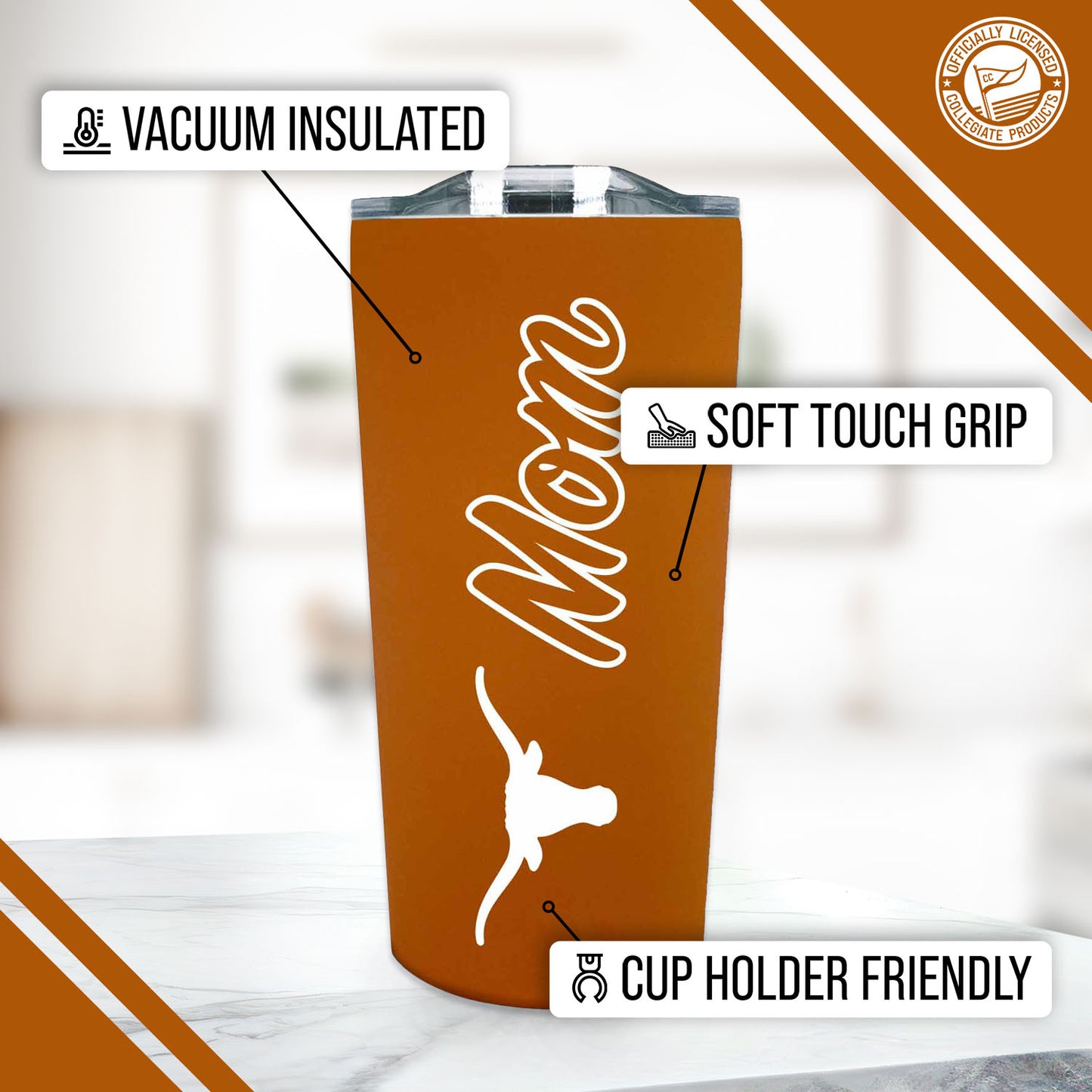 Texas Longhorns NCAA Stainless Steel Travel Tumbler for Mom - Texas Orange