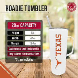 Texas Longhorns NCAA Stainless Steel 20oz Roadie With Handle & Dual Option Lid With Straw - White
