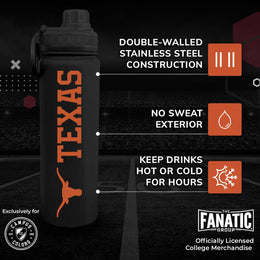 Texas Longhorns NCAA Stainless Steel Water Bottle - Black
