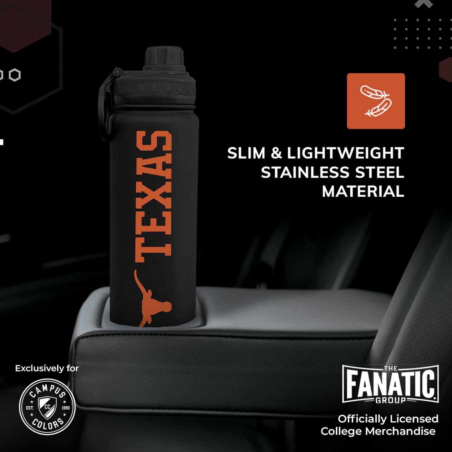 Texas Longhorns NCAA Stainless Steel Water Bottle - Black
