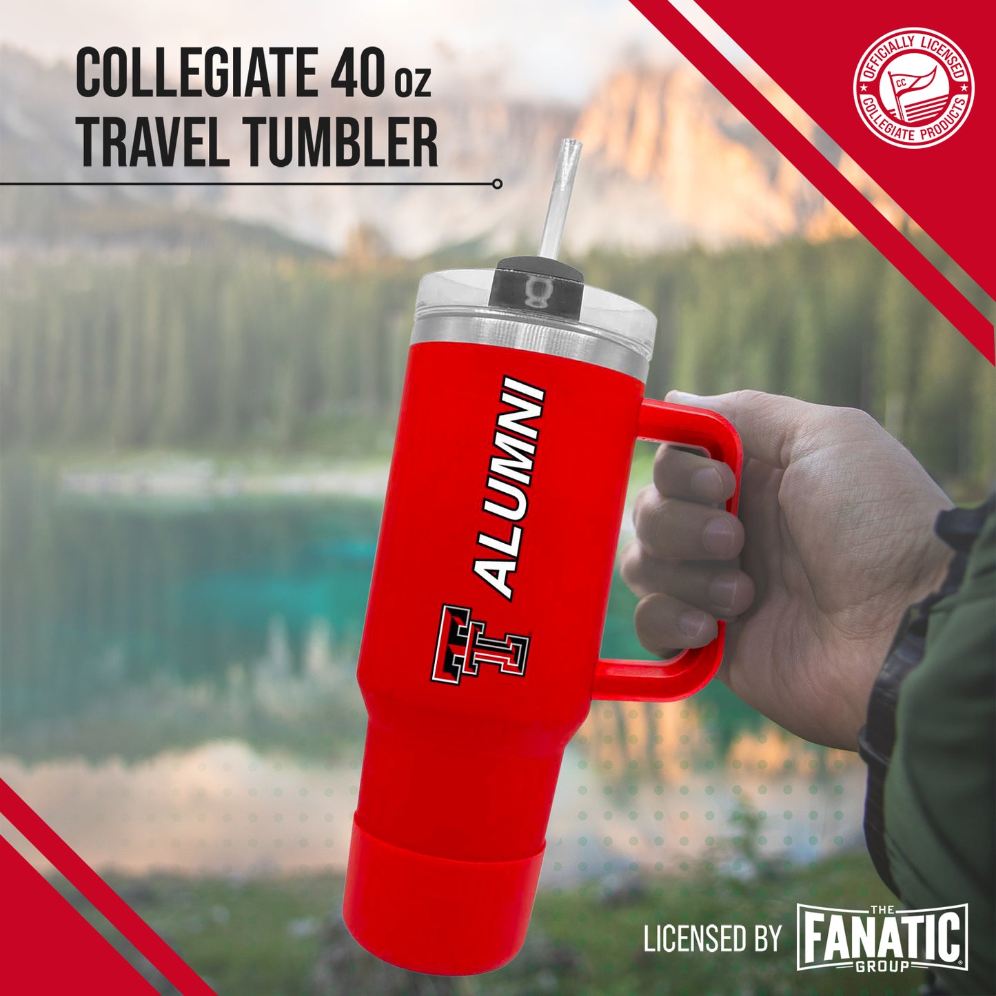 Texas Tech Red Raiders Collegiate 40oz Stainless Steel Travel Tumbler with Handle for Alumni - Red