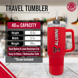 Texas Tech Red Raiders Collegiate 40oz Stainless Steel Travel Tumbler with Handle for Alumni - Red