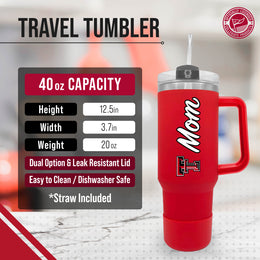 Texas Tech Red Raiders Collegiate 40oz Stainless Steel Travel Tumbler with Handle for Mom - Red