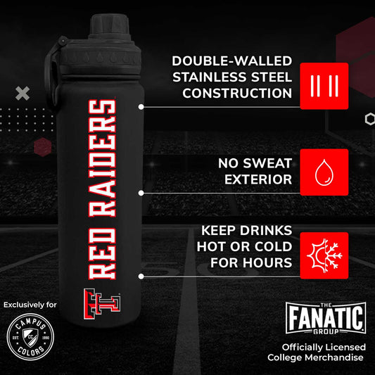 Texas Tech Red Raiders NCAA Stainless Steel Water Bottle - Black