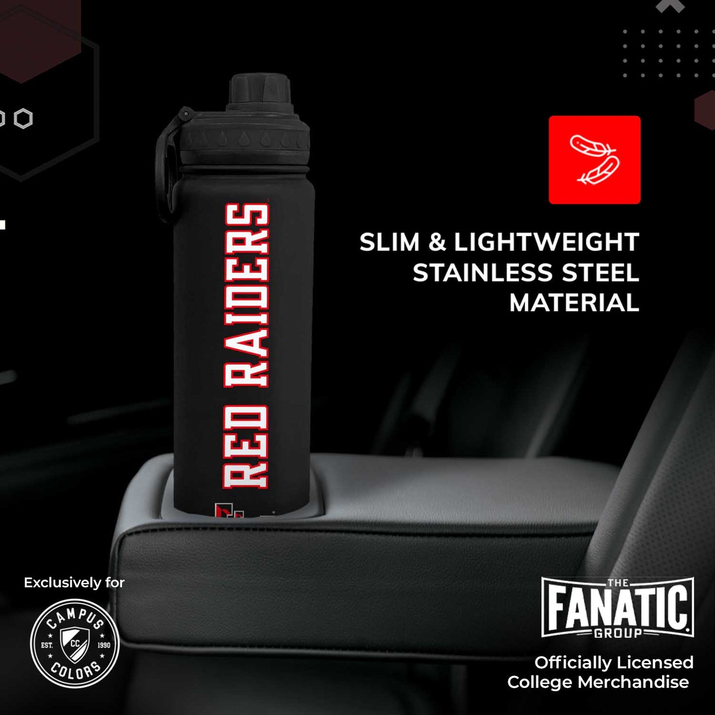 Texas Tech Red Raiders NCAA Stainless Steel Water Bottle - Black