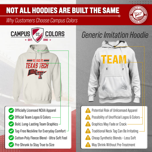 Texas Tech Red Raiders NCAA Adult Unisex Varsity Club Pennant Hooded Fleece Sweatshirt - Off White