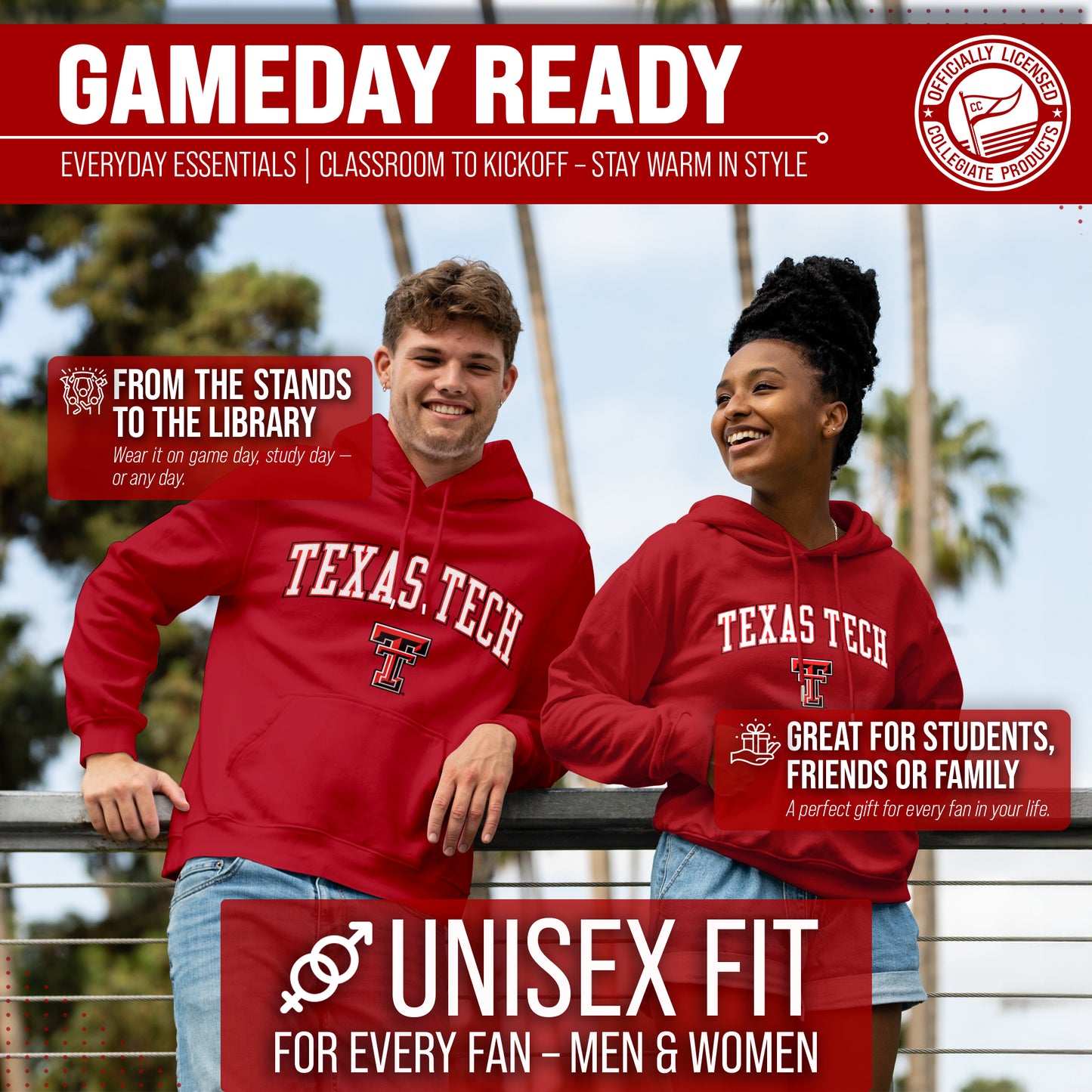 Texas Tech Red Raiders Adult Arch & Logo Soft Style Gameday Hooded Sweatshirt - Red