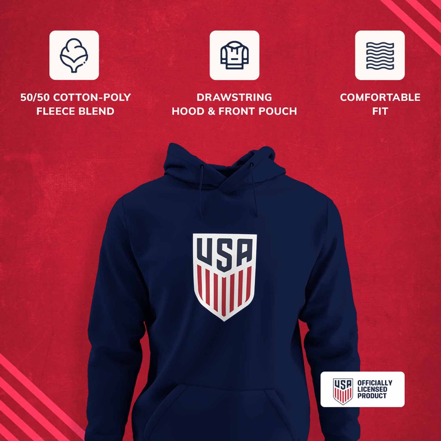 USA National Team The Victory Officially Licensed Unisex Adult US Men's National Soccer Team Gameday Logo Hooded Sweatshirt - Navy