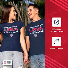 USA National Team The Victory Officially Licensed Unisex Adult US National Soccer Team One Nation One Team Slogan Short Sleeve T-Shirt - Navy