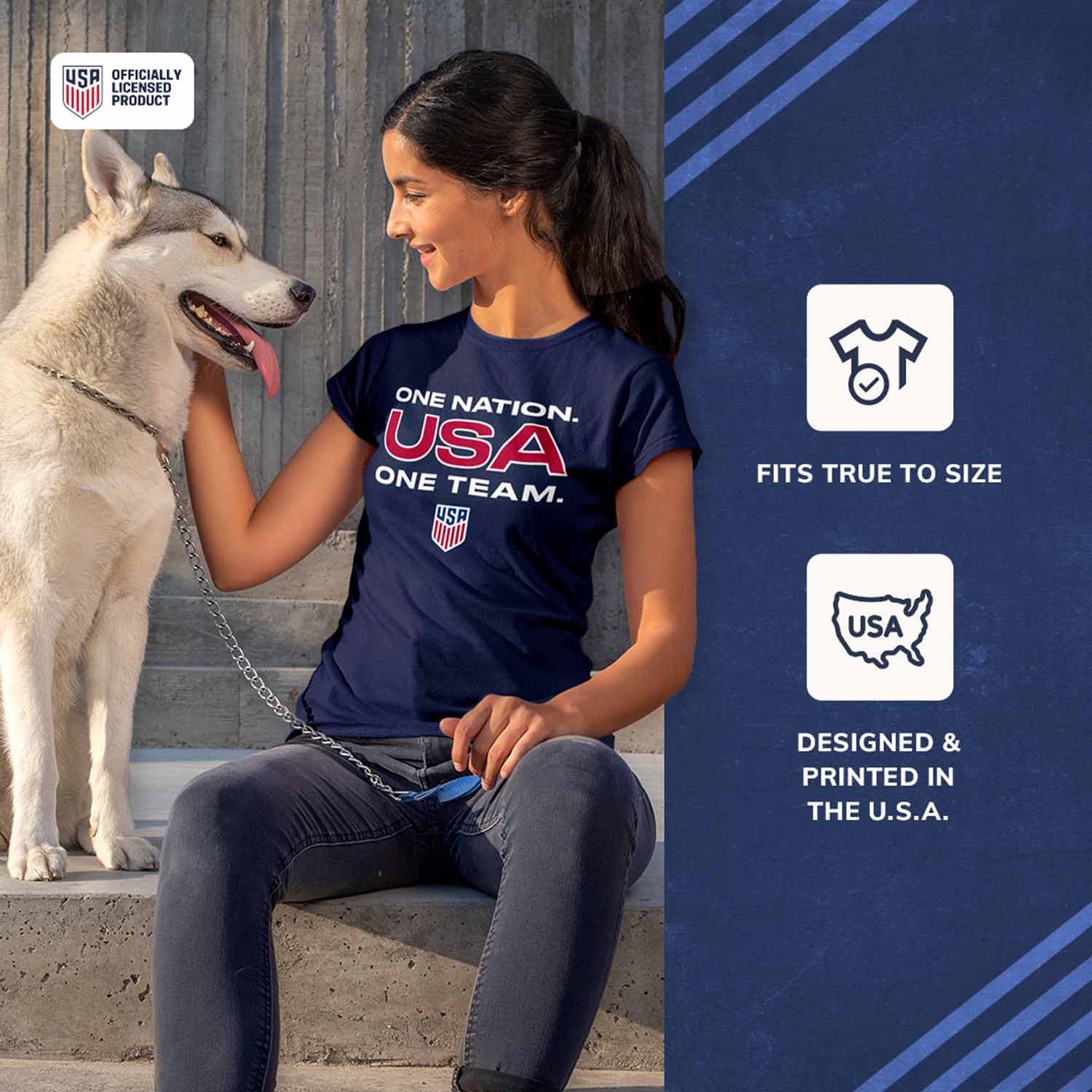 USA National Team The Victory Officially Licensed Unisex Adult US National Soccer Team One Nation One Team Slogan Short Sleeve T-Shirt - Navy