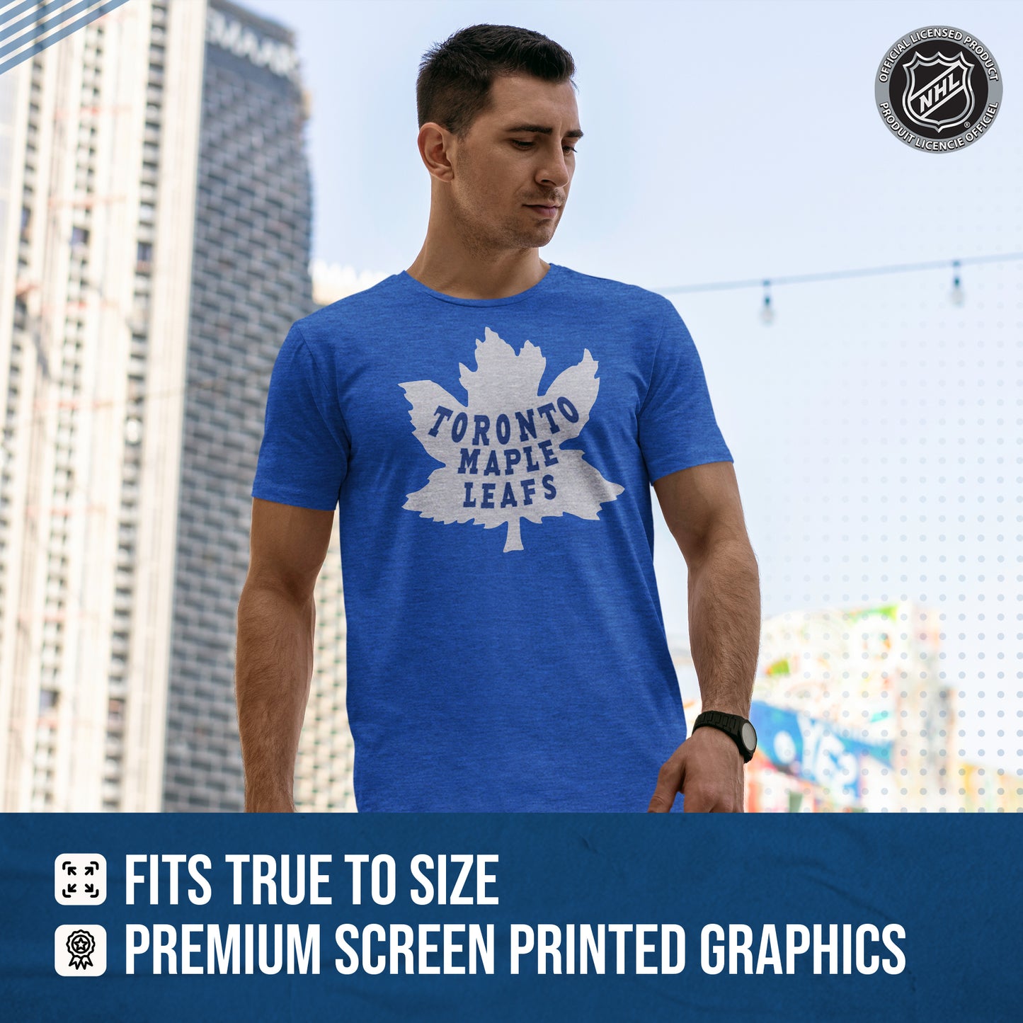 Toronto Maple Leafs NHL Adult Retro Logo Tag-Less T-Shirt - Royal Heather