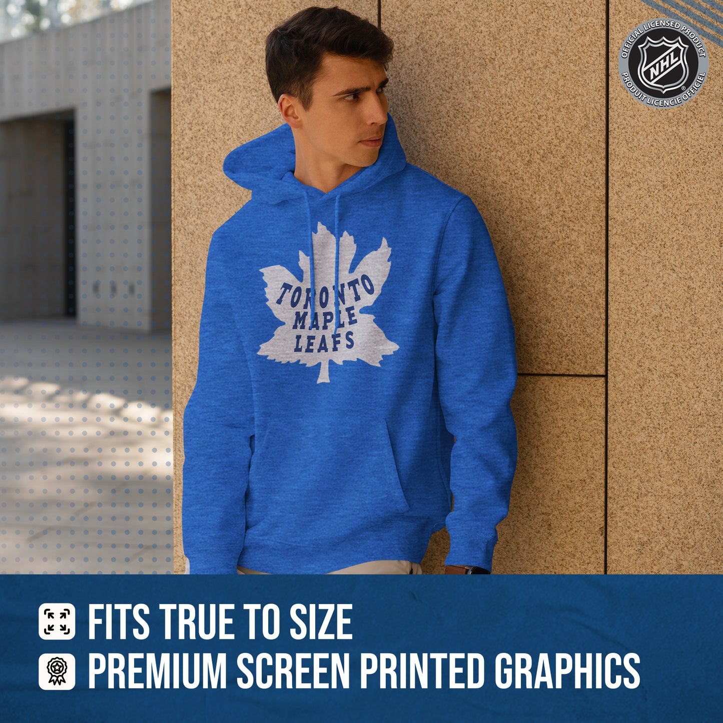 Toronto Maple Leafs Adult NHL Retro Logo Hockey Fleece Hooded Sweatshirt - Royal Heather