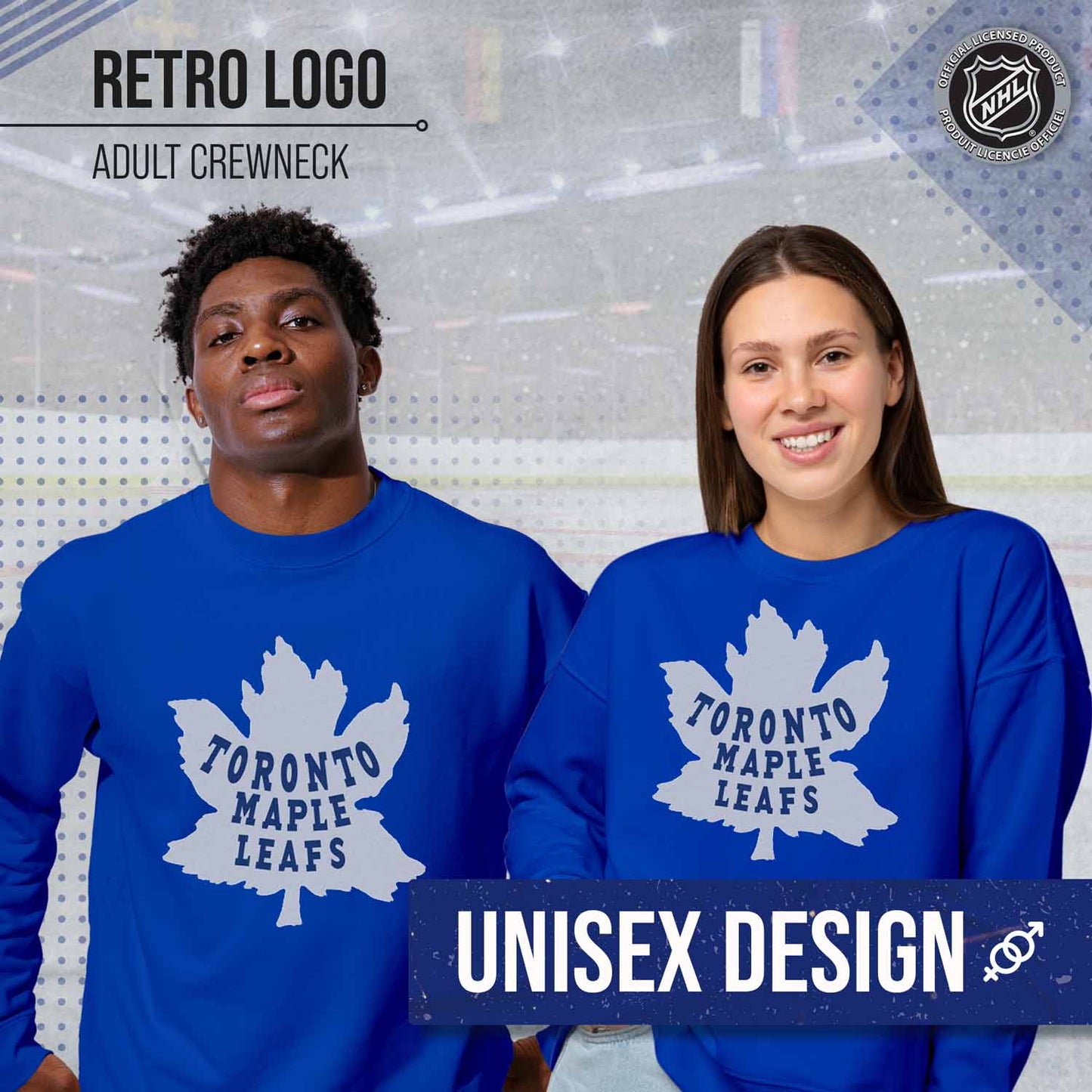 Toronto Maple Leafs Adult NHL Retro Logo Hockey Fleece Crewneck Sweatshirt - Royal Heather