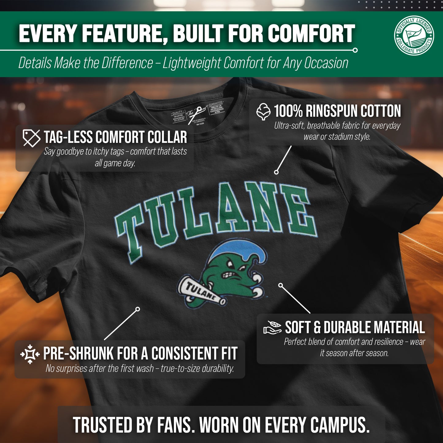 Tulane Green Wave NCAA Adult Gameday Cotton T-Shirt - Black