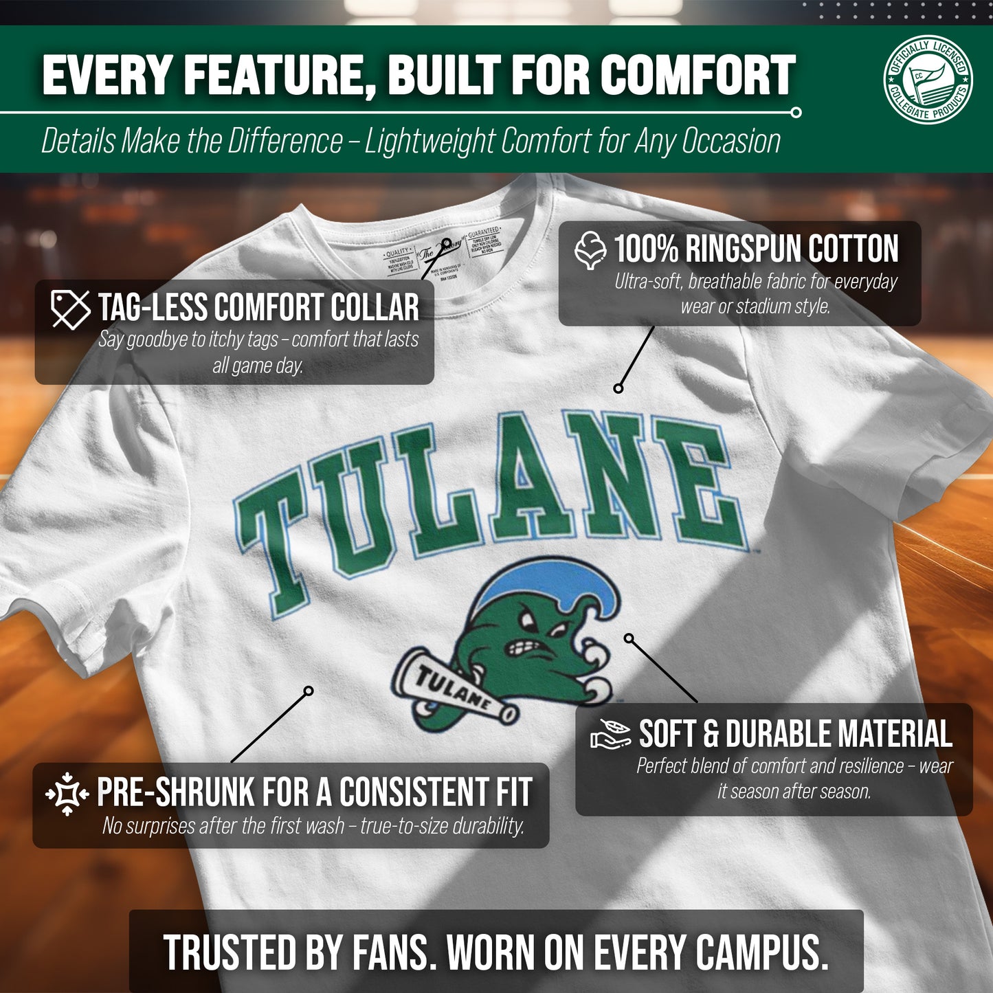 Tulane Green Wave NCAA Adult Gameday Cotton T-Shirt - White