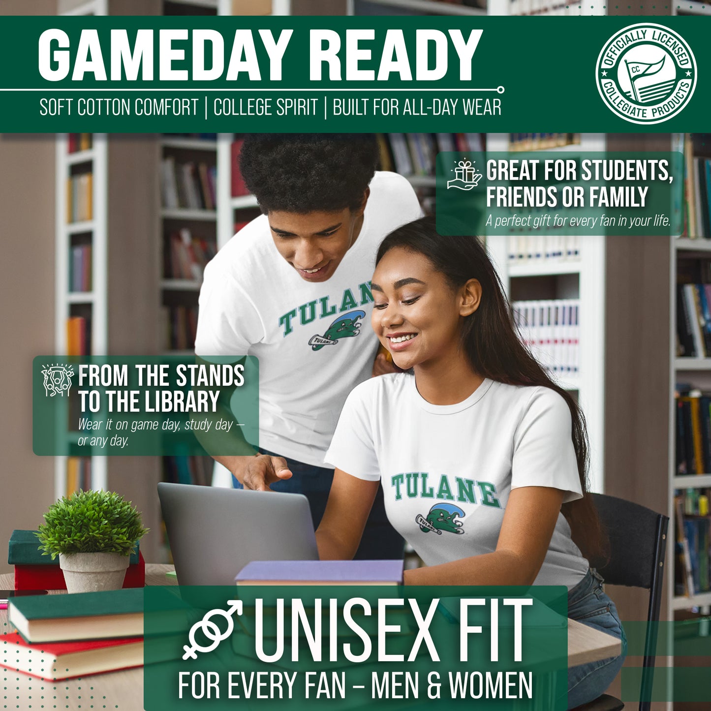 Tulane Green Wave NCAA Adult Gameday Cotton T-Shirt - White