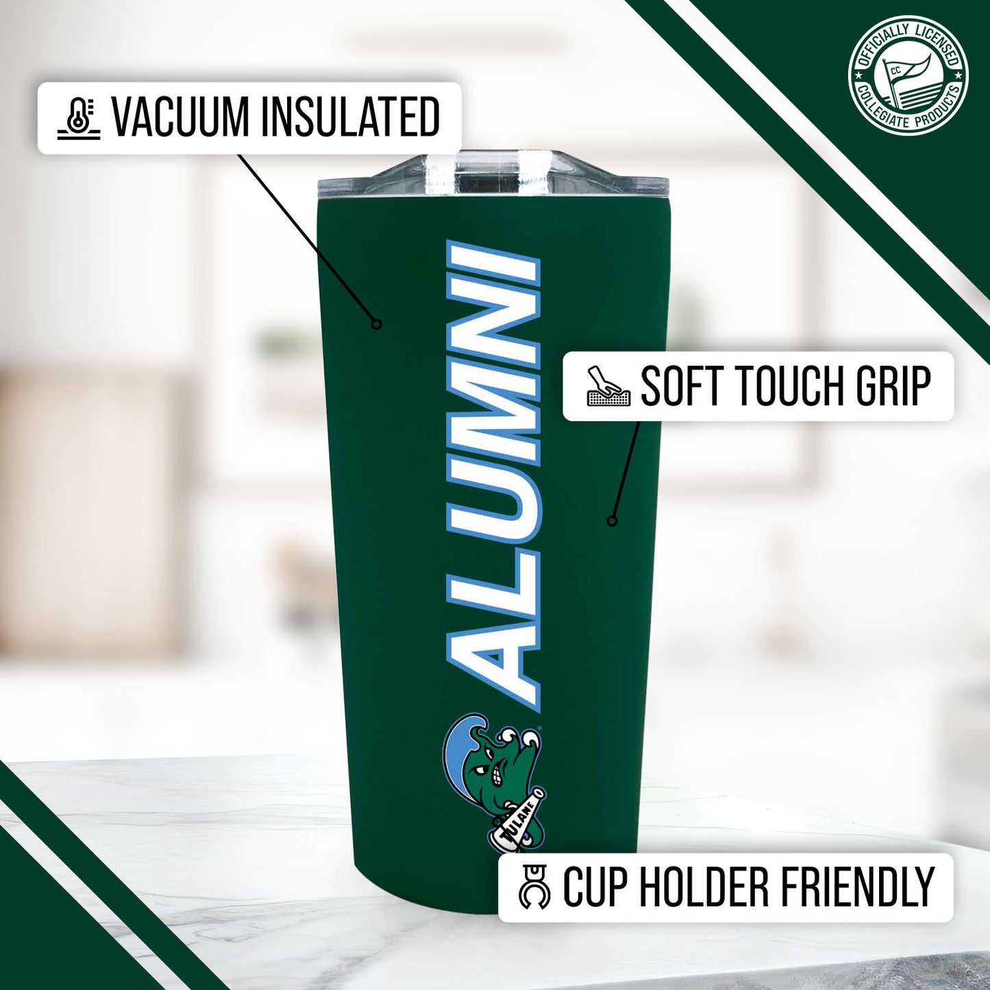 Tulane Green Wave Collegiate Stainless Steel Travel Tumbler for Alumni - Green