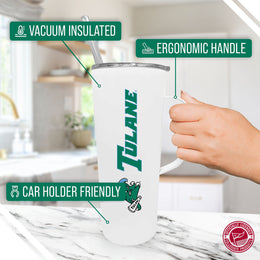 Tulane Green Wave NCAA Stainless Steel 20oz Roadie With Handle & Dual Option Lid With Straw - White