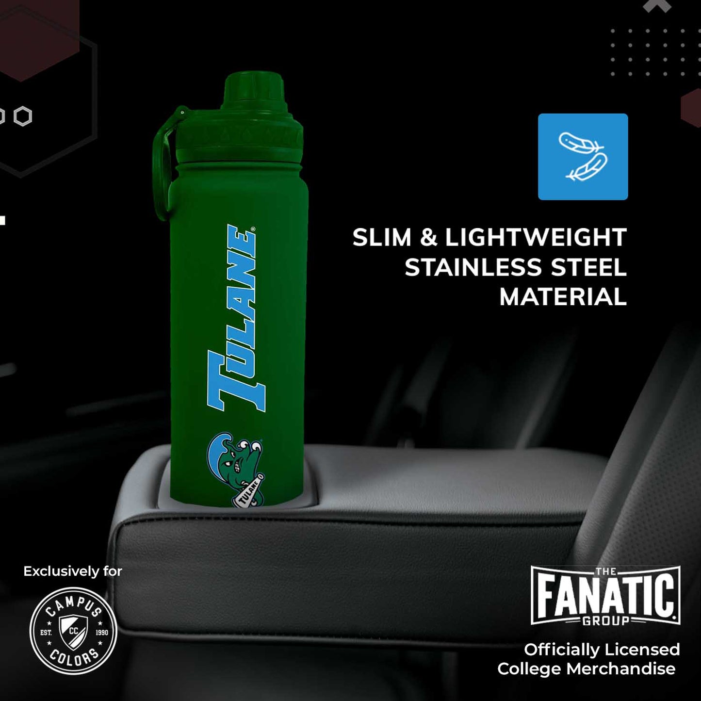 Tulane Green Wave NCAA Stainless Steel Water Bottle - Green
