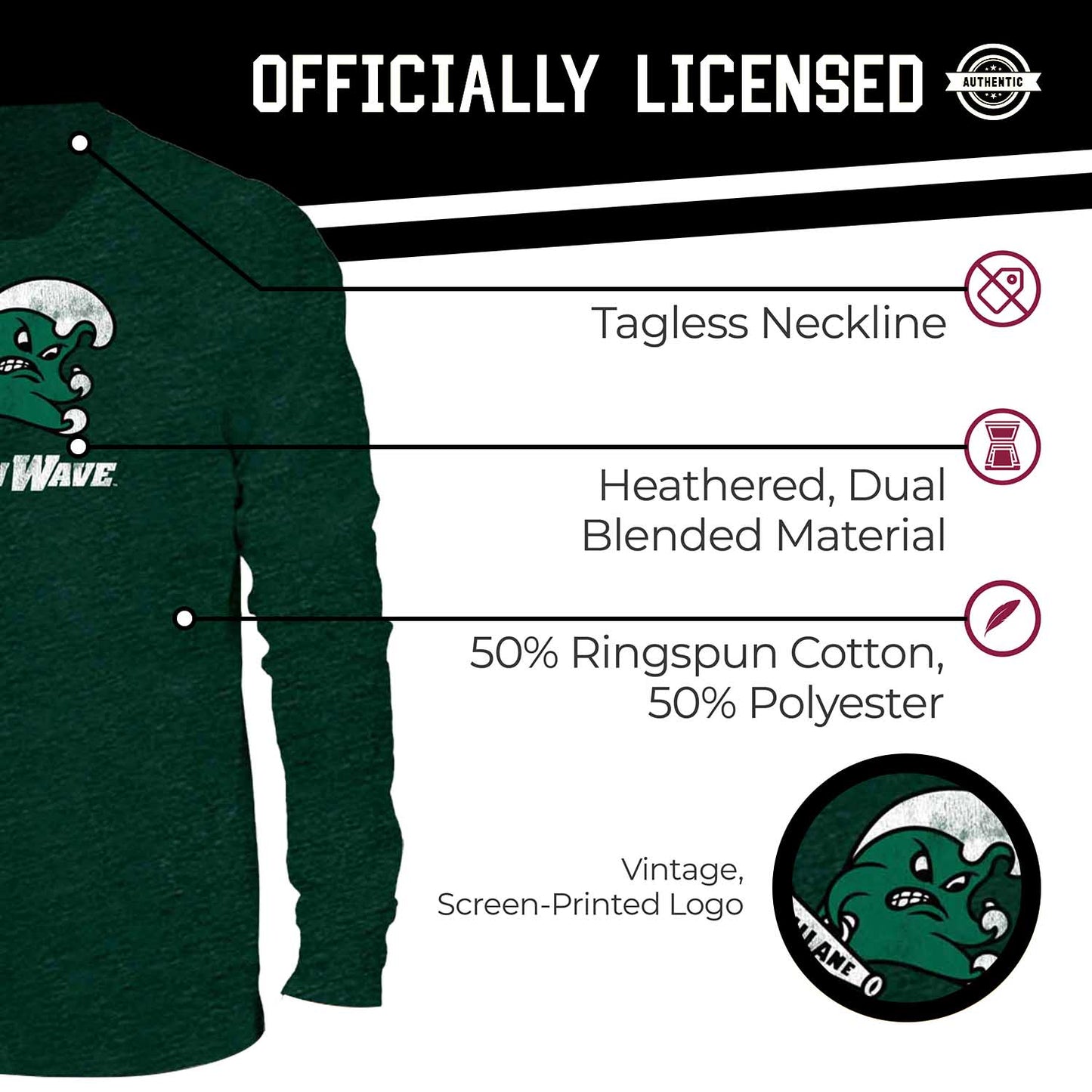 Tulane Green Wave NCAA MVP Adult Long-Sleeve Shirt - Green