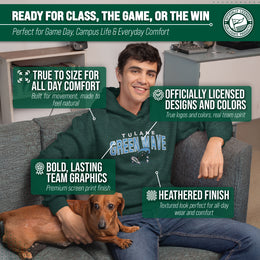 Tulane Green Wave NCAA Adult Unisex Starting Fresh Heathered Hooded Fleece Sweatshirt - Forest Green Heather
