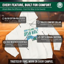 Tulane Green Wave NCAA Adult Unisex Varsity Club Pennant Hooded Fleece Sweatshirt - Off White