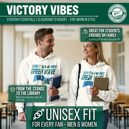 Tulane Green Wave NCAA Adult Unisex Varsity Club Pennant Hooded Fleece Sweatshirt - Off White