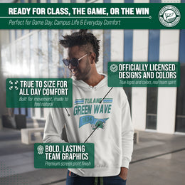 Tulane Green Wave NCAA Adult Unisex Varsity Club Pennant Hooded Fleece Sweatshirt - Off White