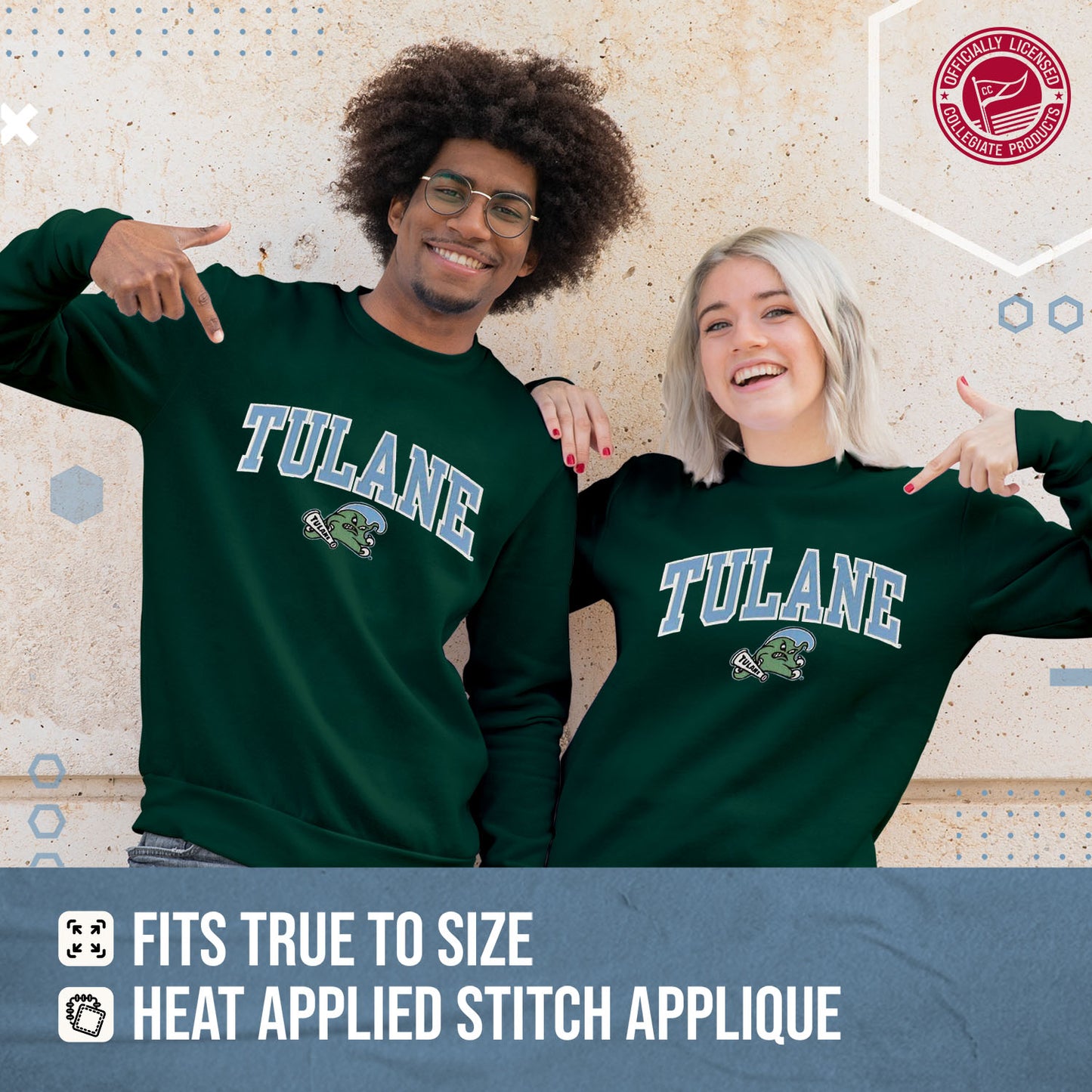 Tulane Green Wave NCAA Adult Tackle Twill Crewneck Sweatshirt - Green