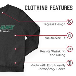 Tulane Green Wave NCAA Adult Charcoal Crewneck Fleece Sweatshirt - Charcoal