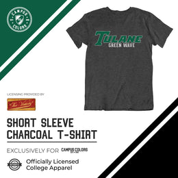 Tulane Green Wave Campus Colors NCAA Adult Cotton Blend Charcoal Tagless T-Shirt - Charcoal