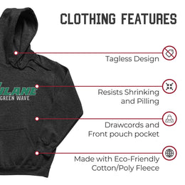 Tulane Green Wave NCAA Adult Cotton Blend Charcoal Hooded Sweatshirt - Charcoal