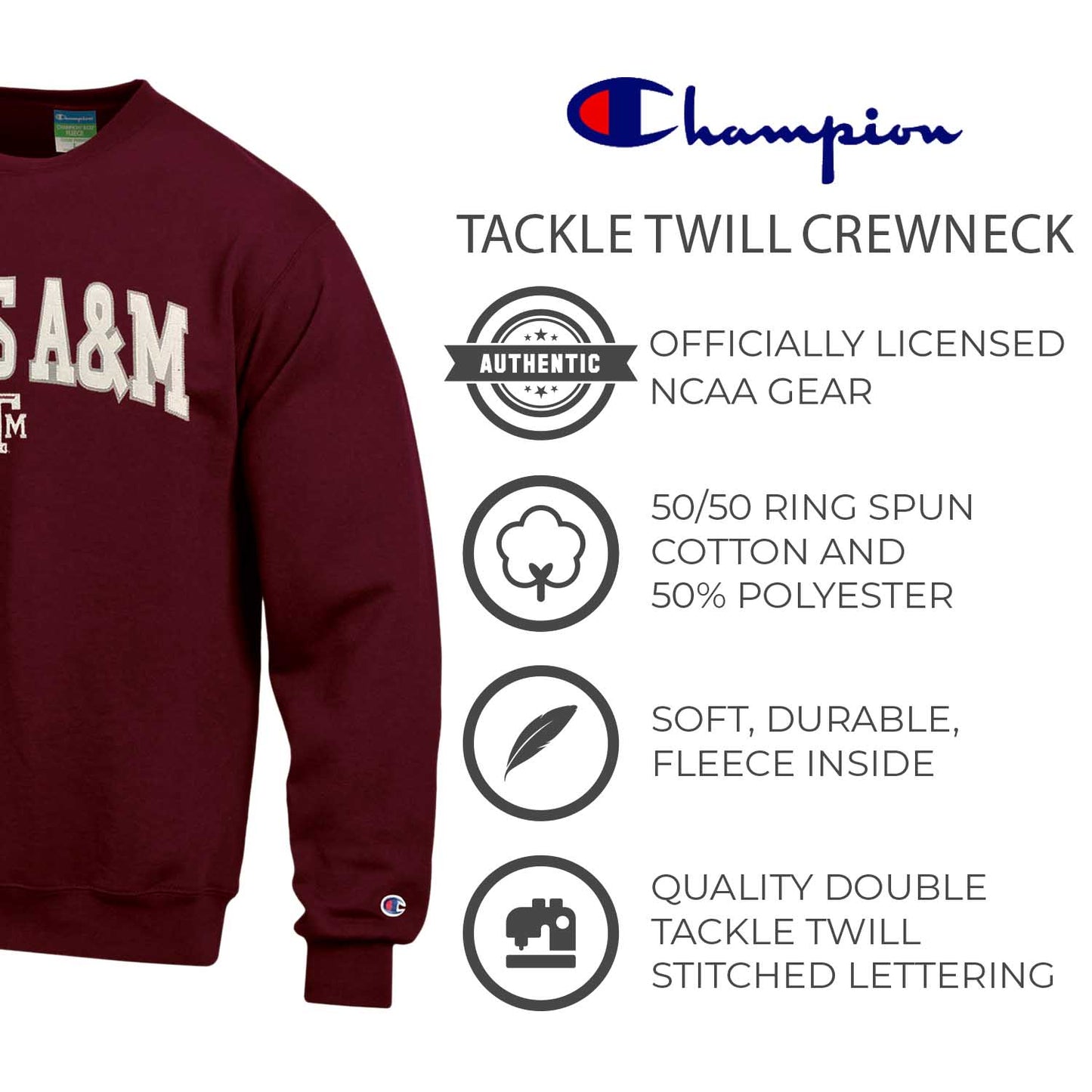 Texas A&M Aggies Adult Tackle Twill Crewneck - Maroon