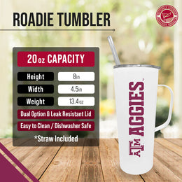 Texas A&M Aggies NCAA Stainless Steel 20oz Roadie With Handle & Dual Option Lid With Straw - White