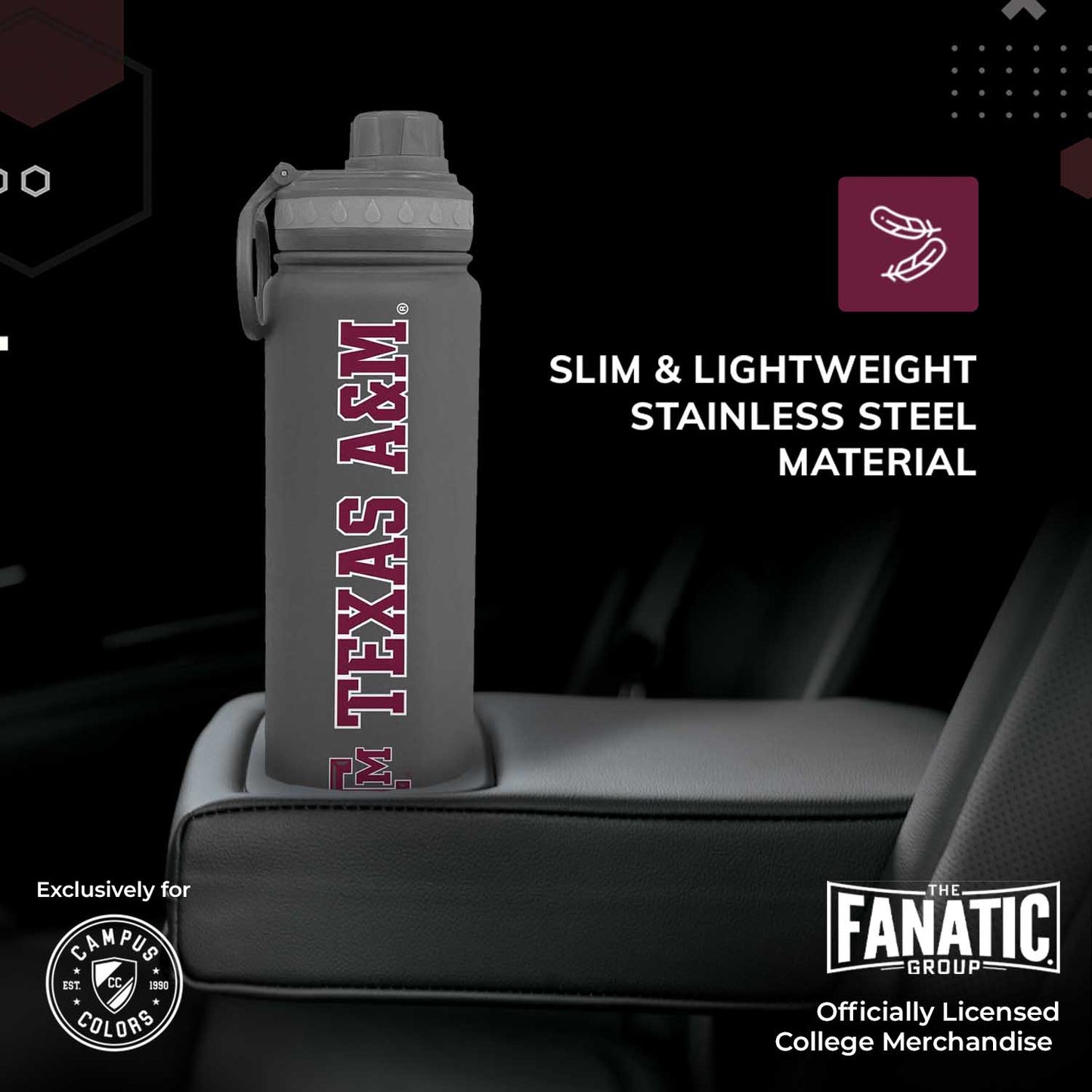 Texas A&M Aggies NCAA Stainless Steel Water Bottle - Sport Gray