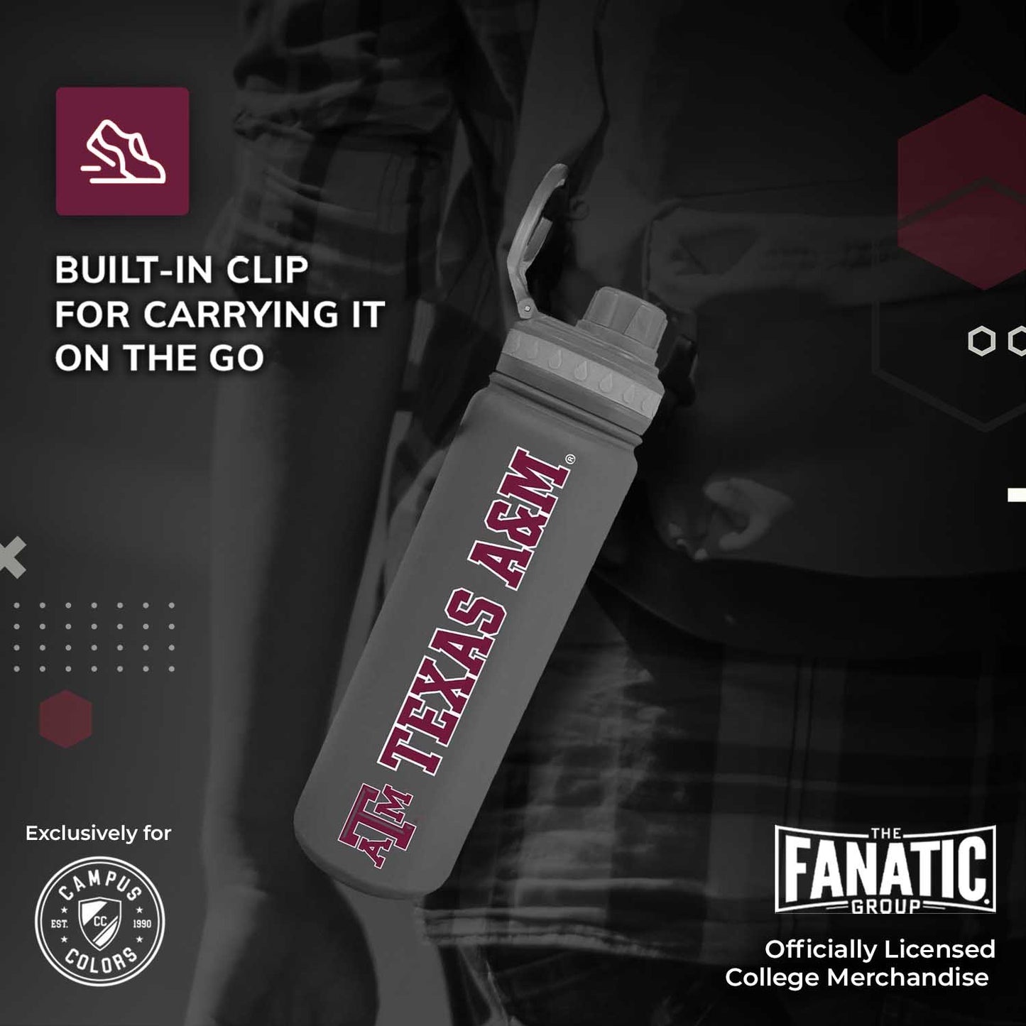 Texas A&M Aggies NCAA Stainless Steel Water Bottle - Sport Gray